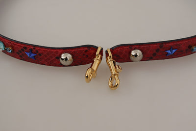 Dolce & Gabbana Red Exotic Leather Crystals Shoulder Strap
