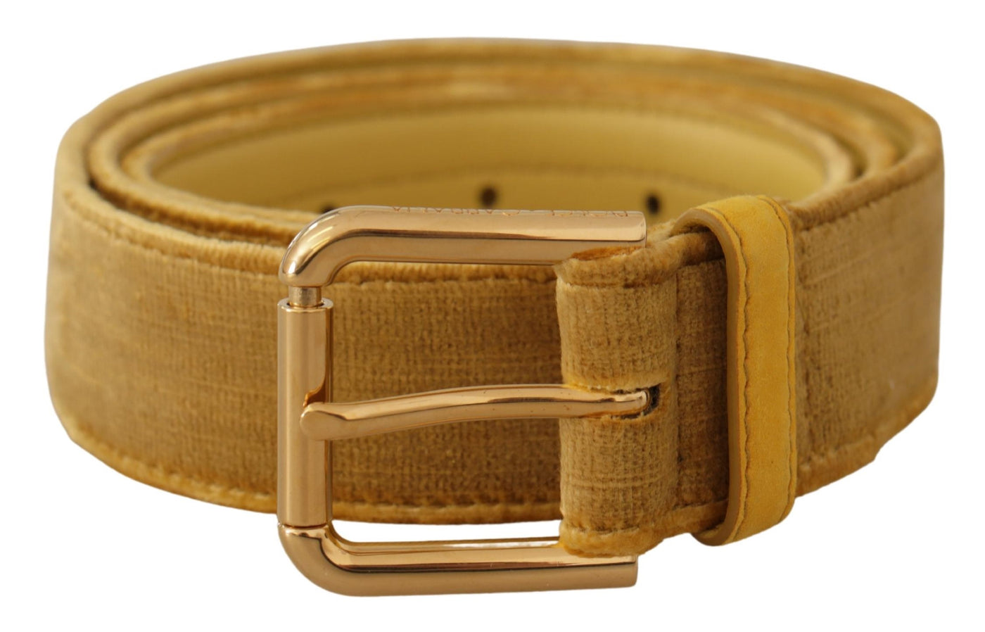 Dolce &amp; Gabbana Gele Fluwelen Gouden Metalen Logo Gegraveerde Gesp Riem