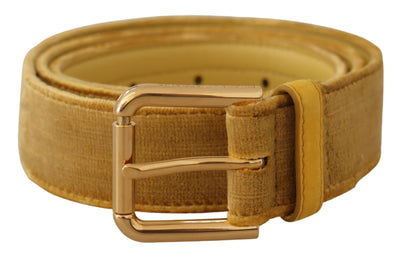 Dolce &amp; Gabbana Gele Fluwelen Gouden Metalen Logo Gegraveerde Gesp Riem