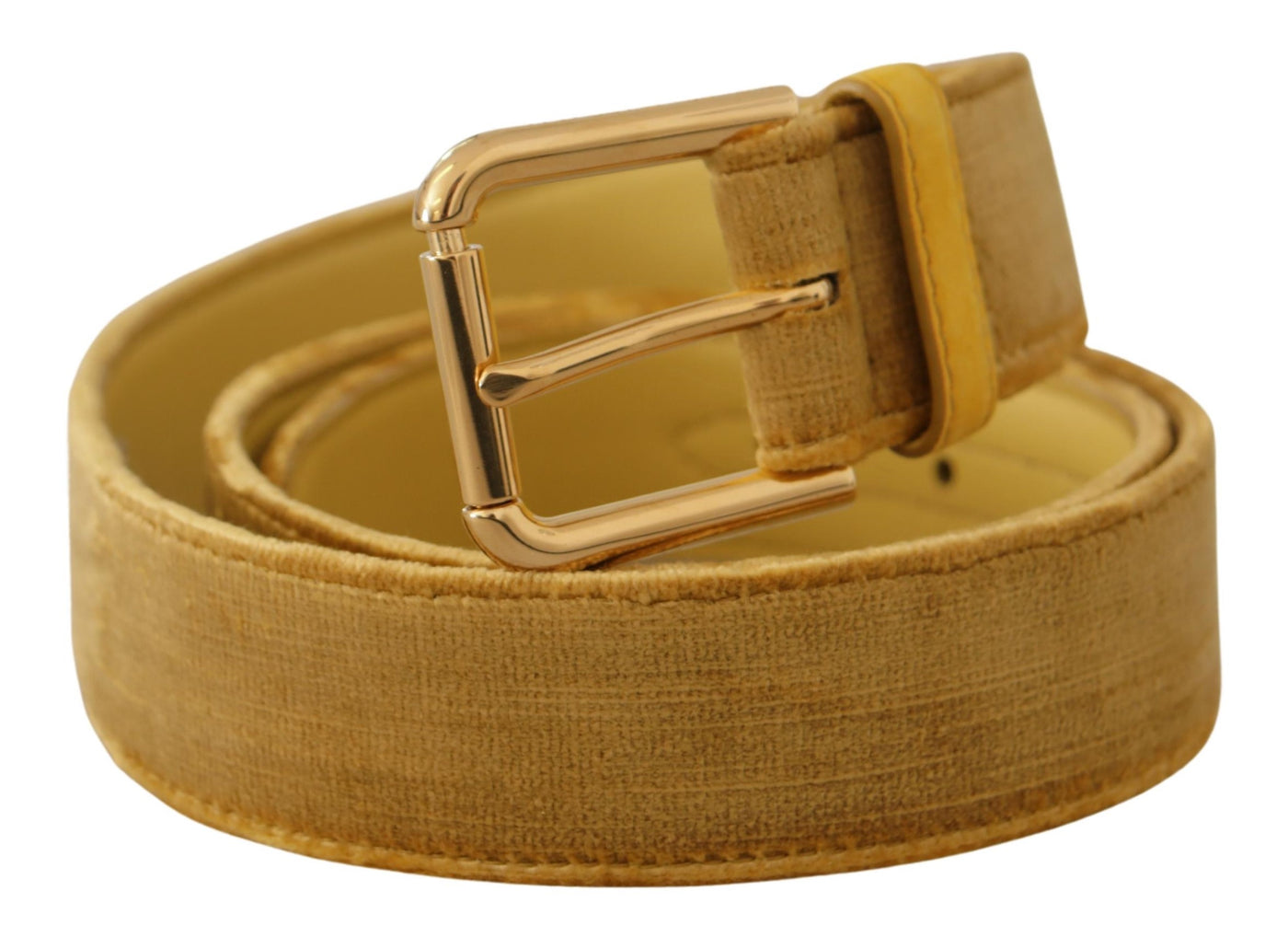 Dolce &amp; Gabbana Gele Fluwelen Gouden Metalen Logo Gegraveerde Gesp Riem