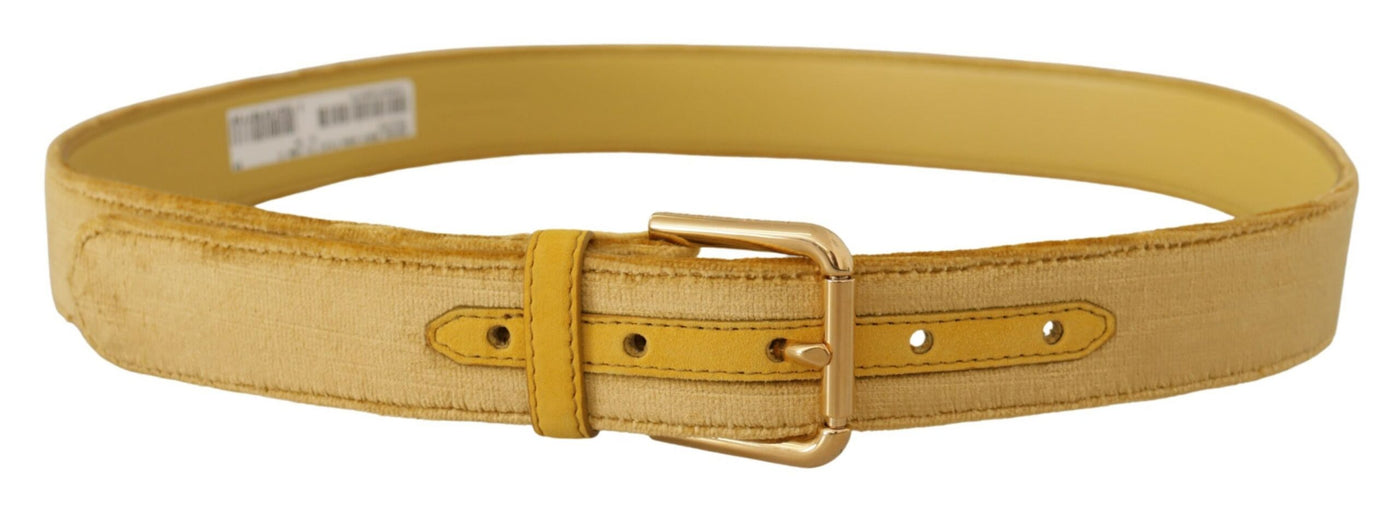 Dolce &amp; Gabbana Gele Fluwelen Gouden Metalen Logo Gegraveerde Gesp Riem