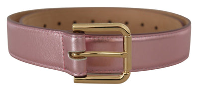 Ceinture Dolce &amp; Gabbana en cuir poli rose métallisé avec boucle en métal et logo