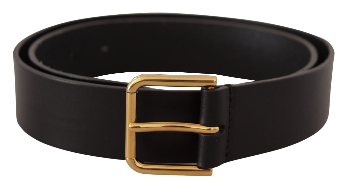 Dolce &amp; Gabbana Zwarte Kalfsleren Goudkleurige Logo Metalen Gesp Riem