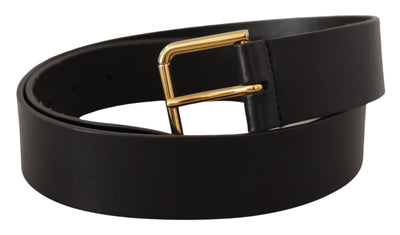 Dolce &amp; Gabbana Zwarte Kalfsleren Goudkleurige Logo Metalen Gesp Riem