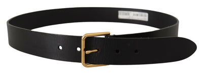 Dolce &amp; Gabbana Zwarte Kalfsleren Goudkleurige Logo Metalen Gesp Riem