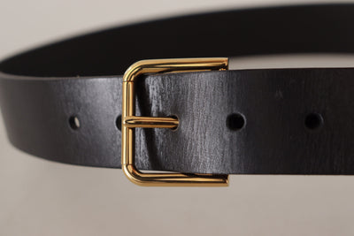 Dolce &amp; Gabbana Zwarte Kalfsleren Goudkleurige Logo Metalen Gesp Riem