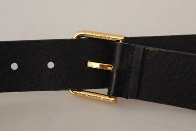 Dolce &amp; Gabbana Zwarte Kalfsleren Goudkleurige Logo Metalen Gesp Riem