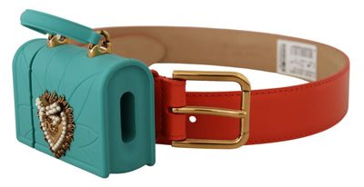 Dolce &amp; Gabbana Sac micro-casque en cuir orange Devotion Heart avec ceinture et écouteurs