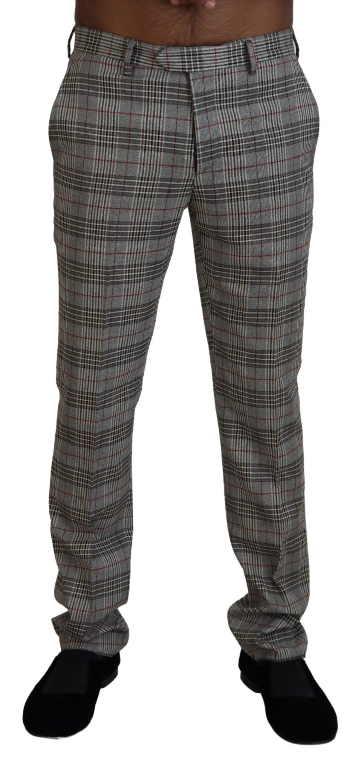 BENCIVENGA Grijze geruite skinny herenbroek