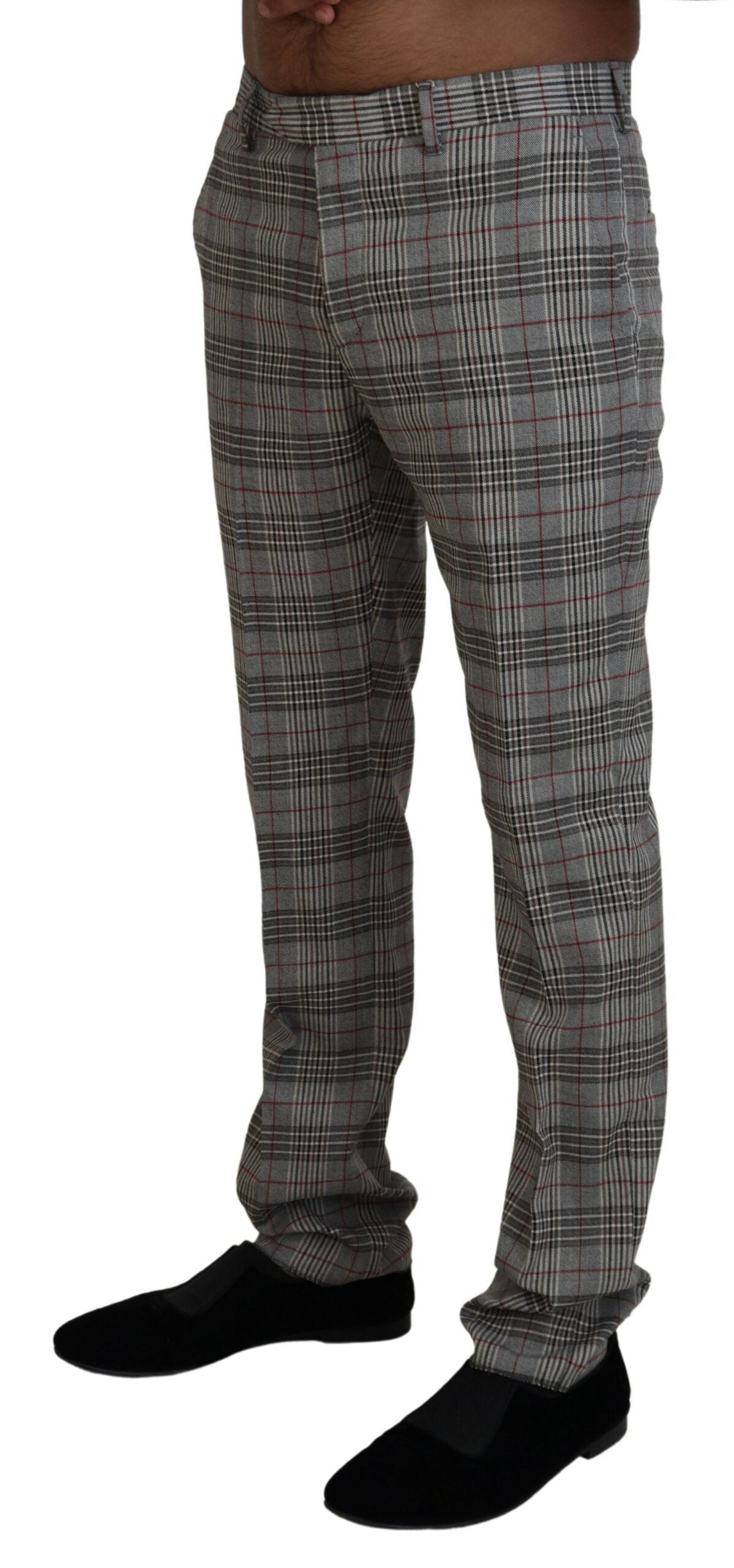 BENCIVENGA Grijze geruite skinny herenbroek