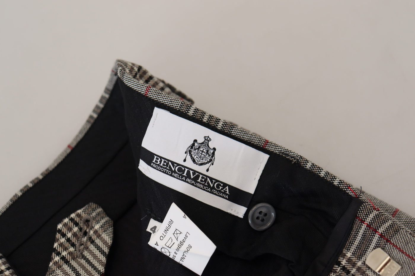 BENCIVENGA Grijze geruite skinny herenbroek
