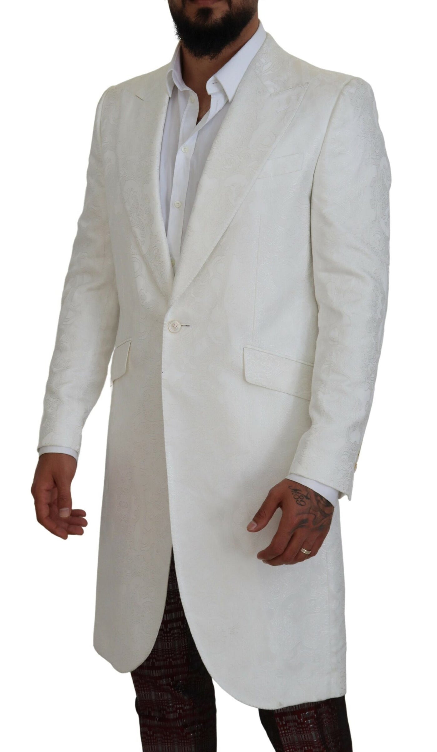 Trench-coat en brocart floral blanc Dolce &amp; Gabbana