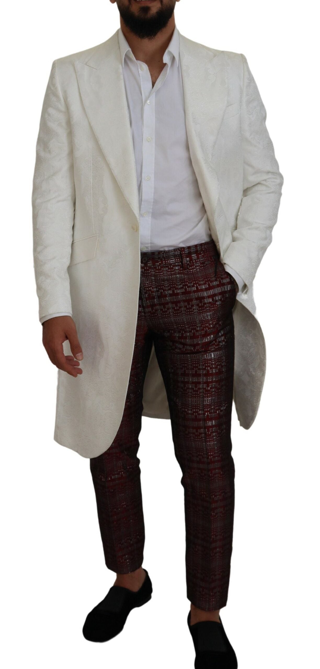 Trench-coat en brocart floral blanc Dolce &amp; Gabbana
