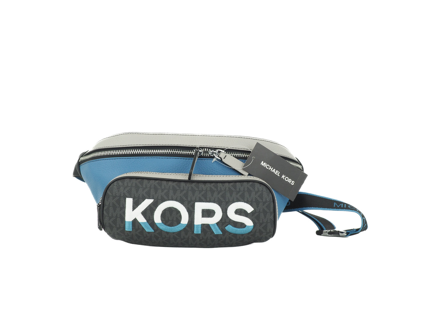 Michael Kors Cooper Grote Blauwe Multi Leren Utility Heuptas met Geborduurd Logo