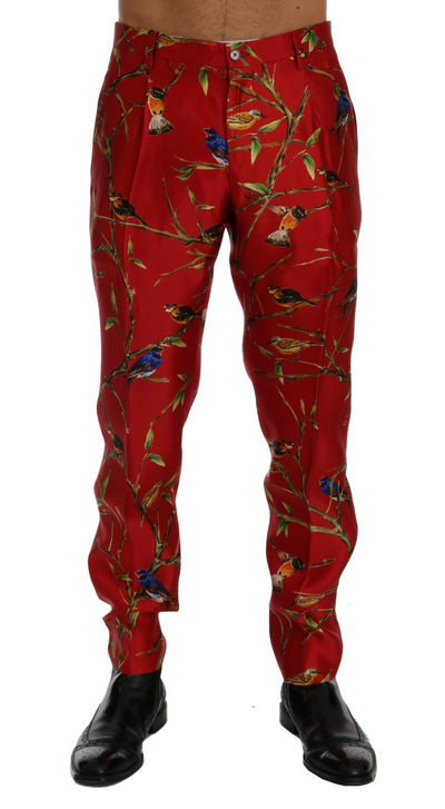 Dolce &amp; Gabbana rode zijden broek met vogelprint