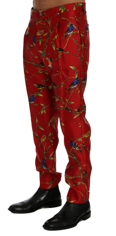 Dolce &amp; Gabbana rode zijden broek met vogelprint