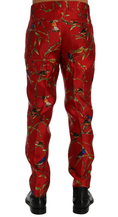 Dolce &amp; Gabbana rode zijden broek met vogelprint
