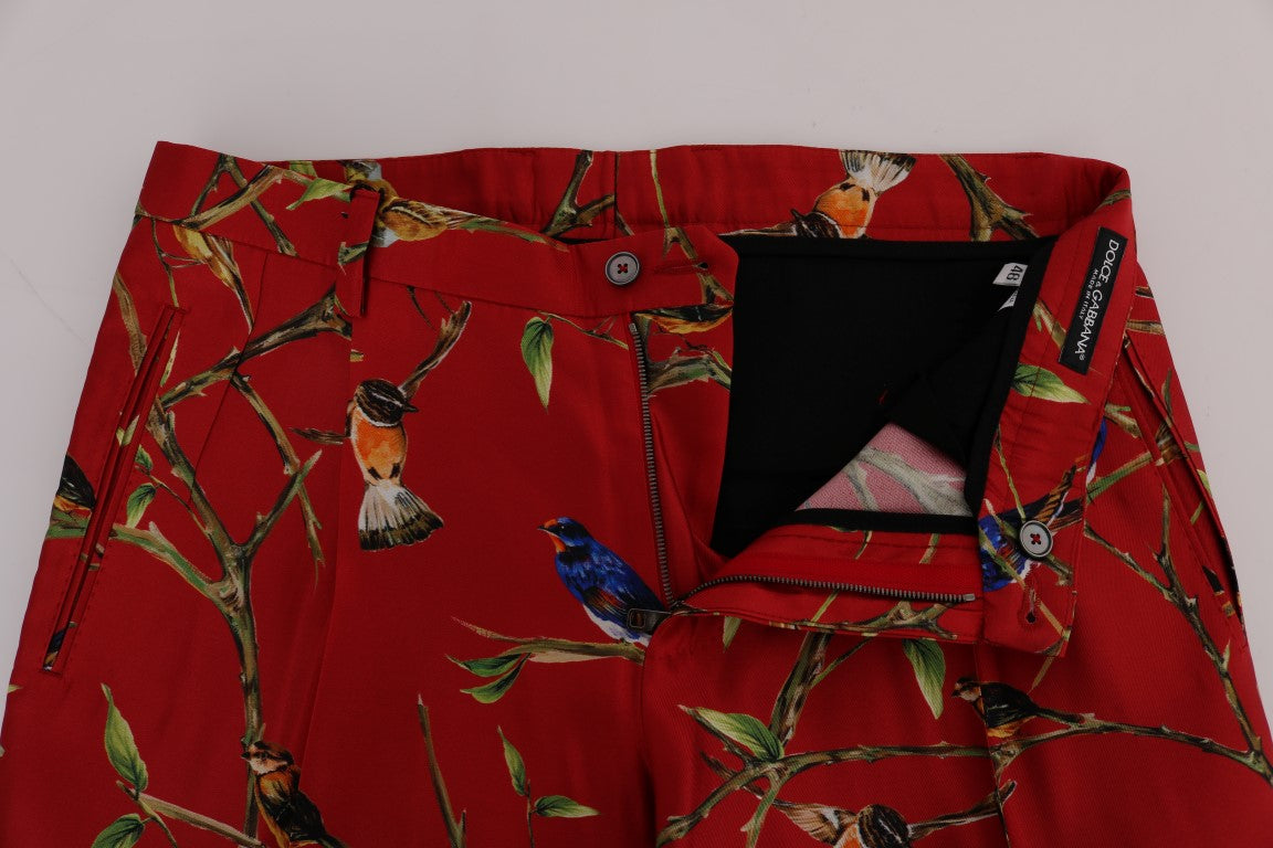 Dolce &amp; Gabbana rode zijden broek met vogelprint