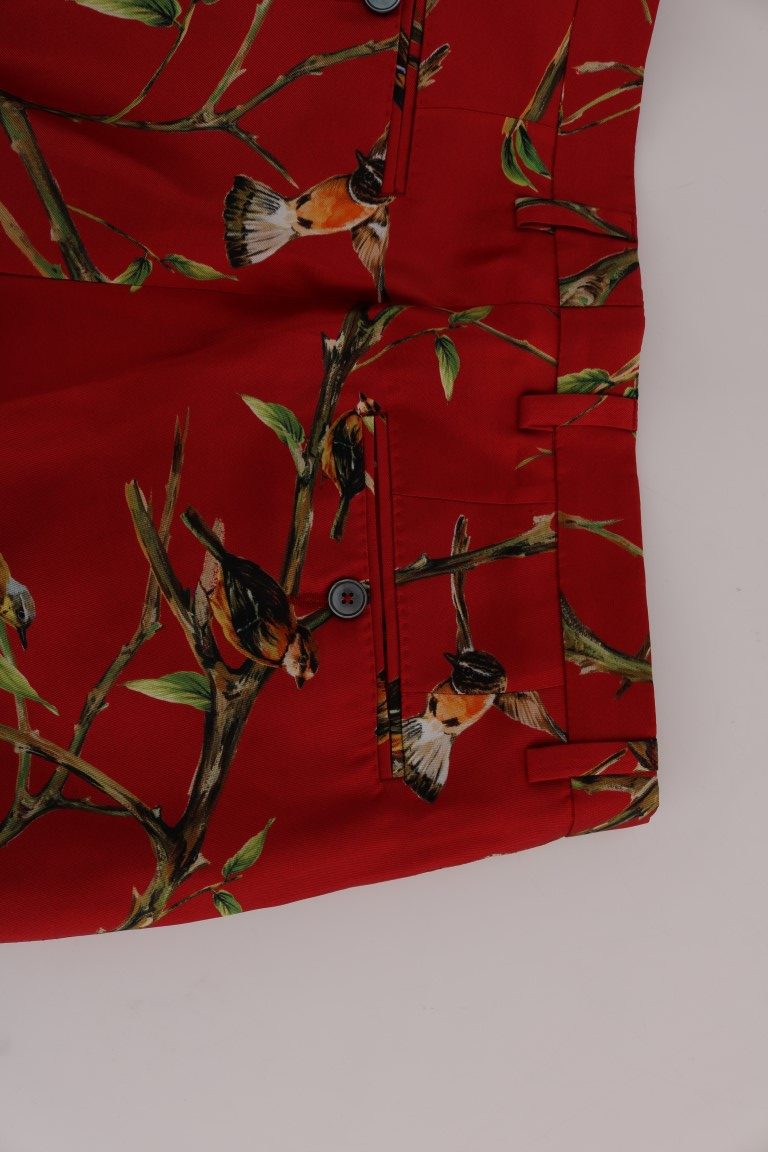 Dolce &amp; Gabbana rode zijden broek met vogelprint