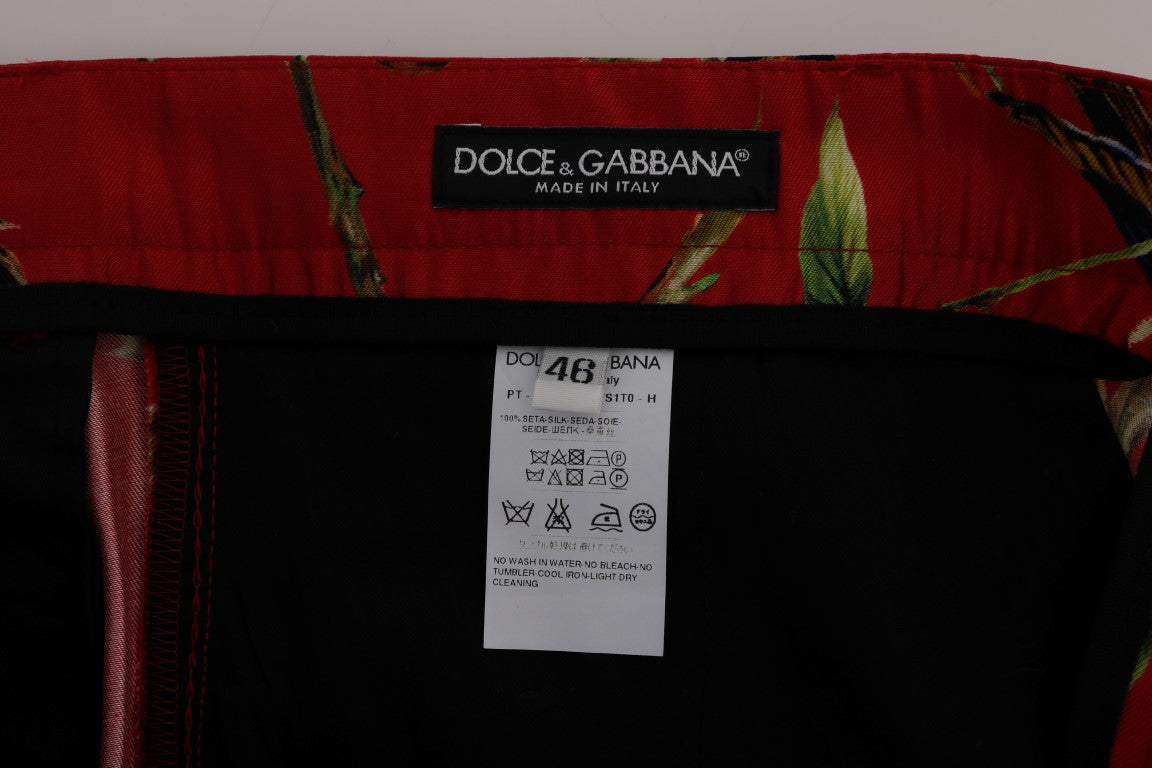 Dolce &amp; Gabbana rode zijden broek met vogelprint