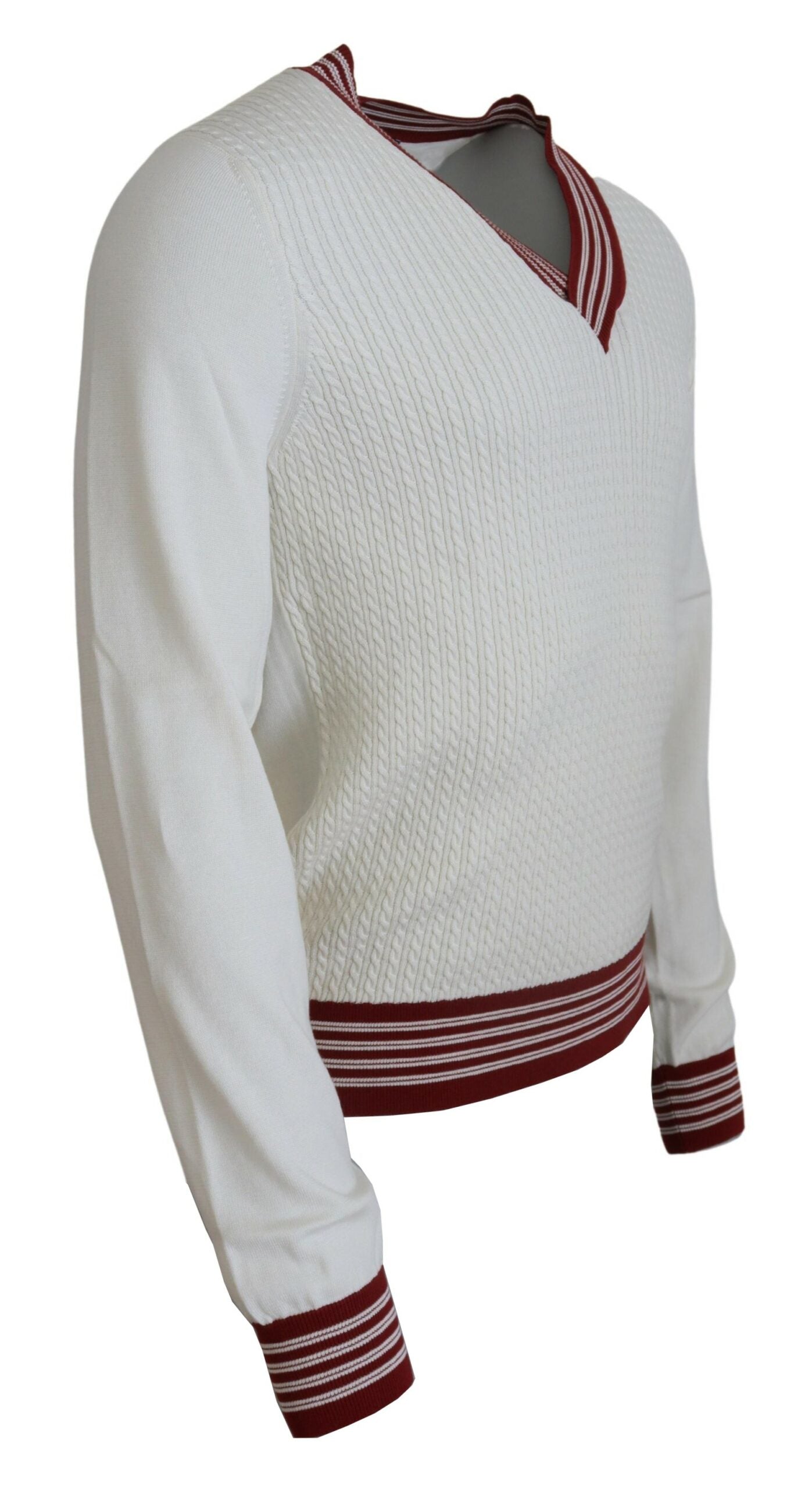 Pull col V en maille blanc rouge Dolce &amp; Gabbana