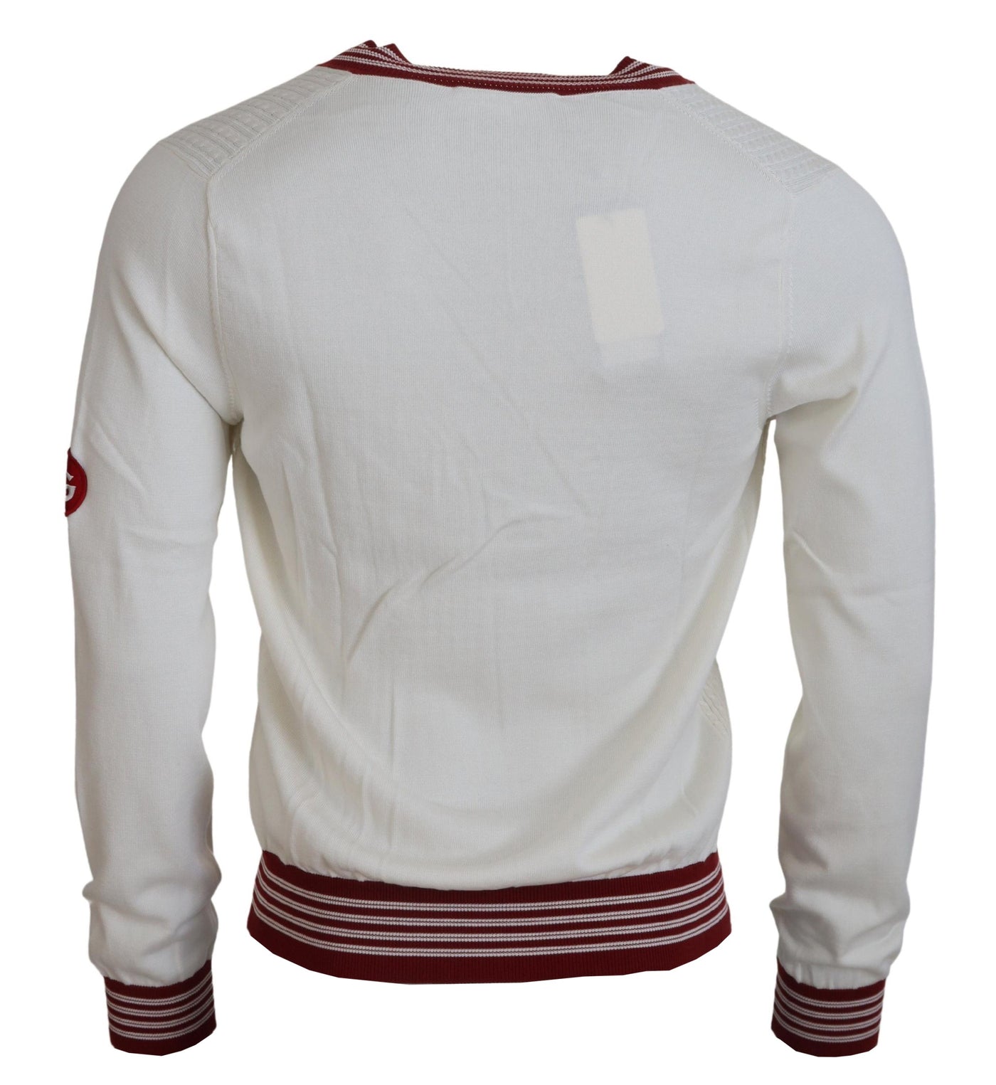 Pull col V en maille blanc rouge Dolce &amp; Gabbana