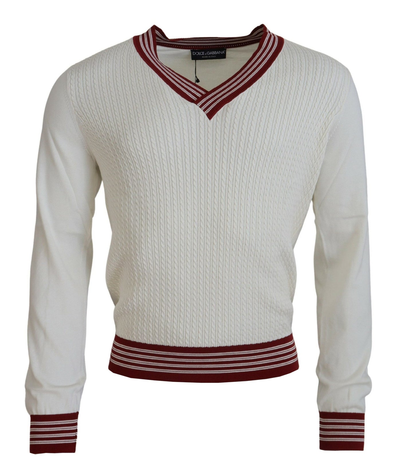 Pull col V en maille blanc rouge Dolce &amp; Gabbana