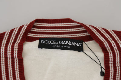 Pull col V en maille blanc rouge Dolce &amp; Gabbana