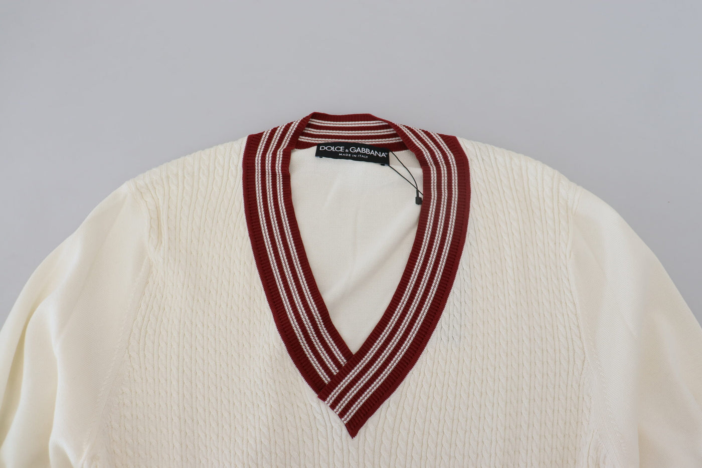 Pull col V en maille blanc rouge Dolce &amp; Gabbana