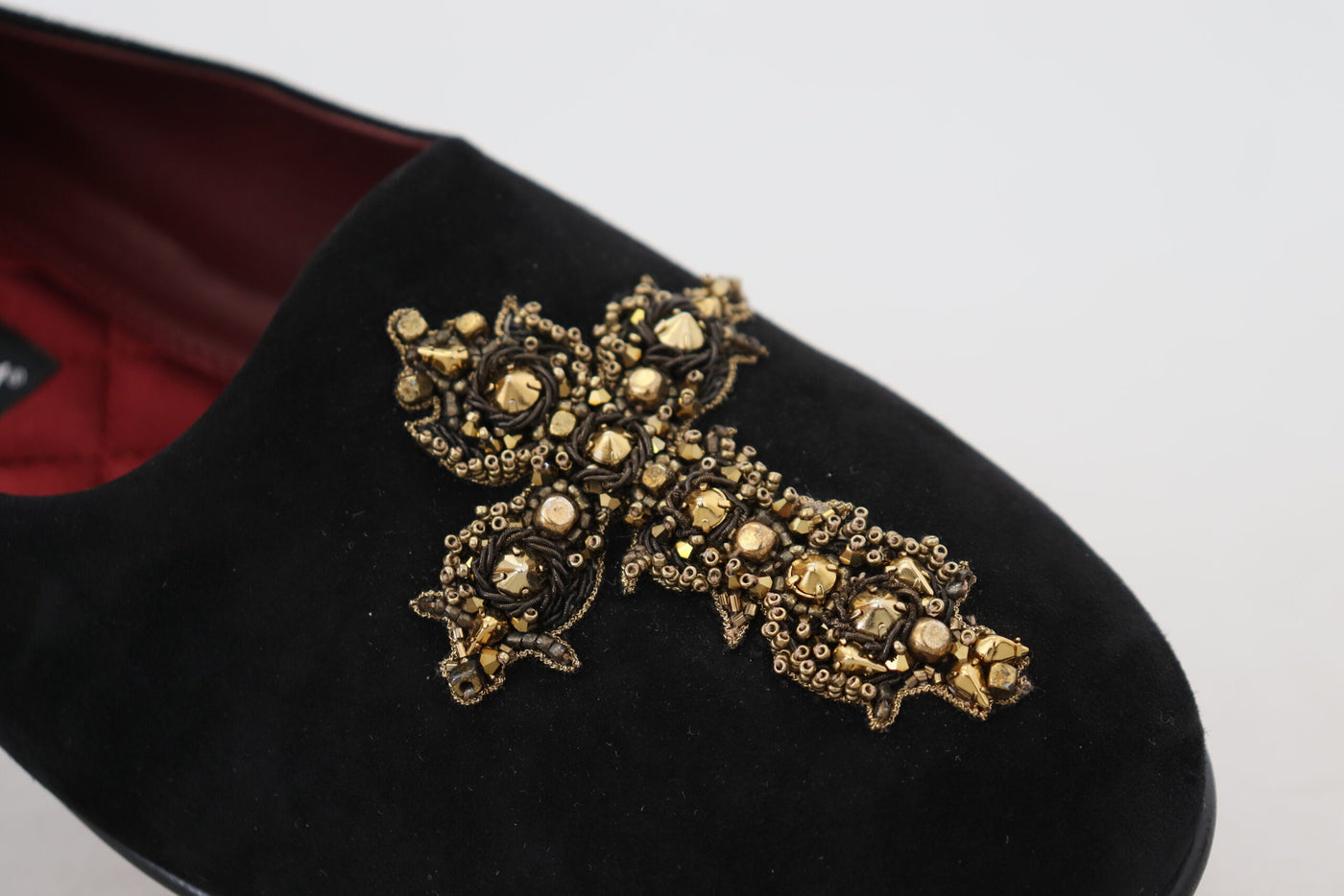 Dolce &amp; Gabbana Zwarte Suède Gouden Cross Slip On Loafers Schoenen
