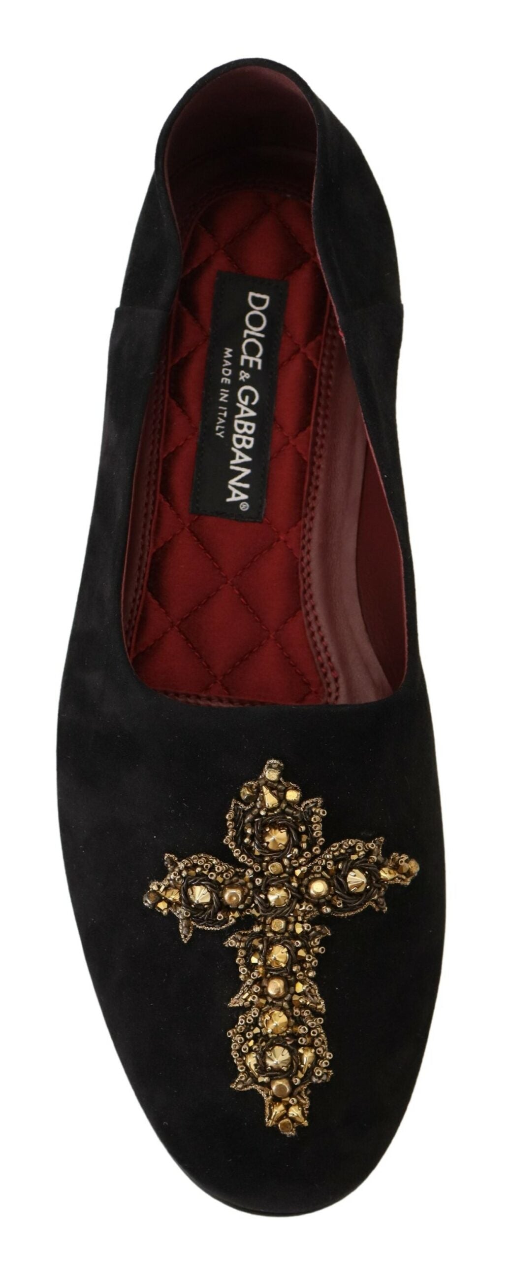 Dolce &amp; Gabbana Zwarte Suède Gouden Cross Slip On Loafers Schoenen