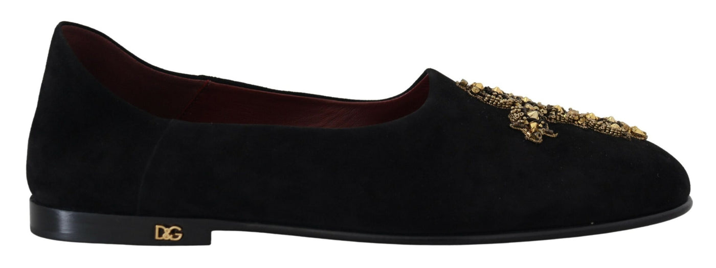 Dolce &amp; Gabbana Zwarte Suède Gouden Cross Slip On Loafers Schoenen