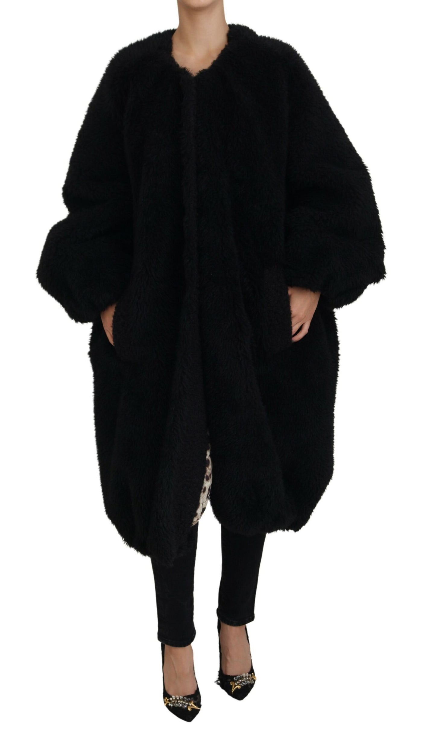 Dolce &amp; Gabbana zwarte kasjmiermix imitatiebontjas