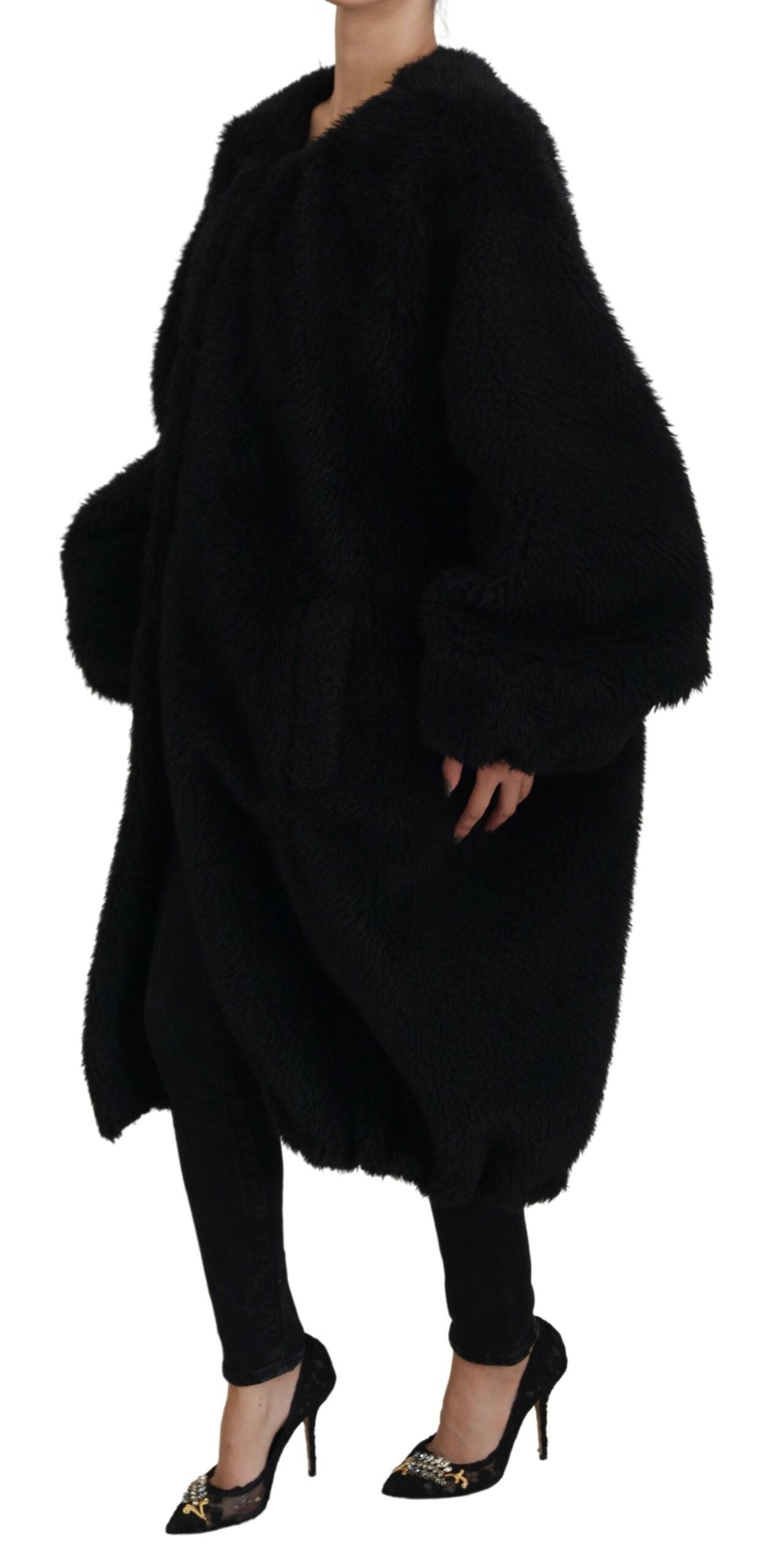 Dolce &amp; Gabbana zwarte kasjmiermix imitatiebontjas