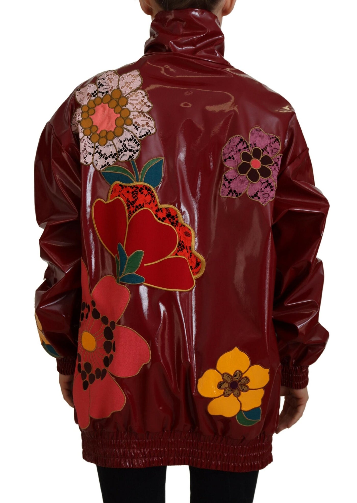 Dolce &amp; Gabbana Maroon Floral Full Zip Polyester Damesjack