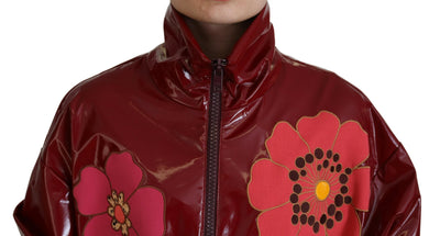 Dolce &amp; Gabbana Maroon Floral Full Zip Polyester Damesjack