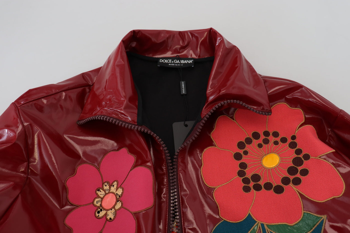 Dolce &amp; Gabbana Maroon Floral Full Zip Polyester Damesjack