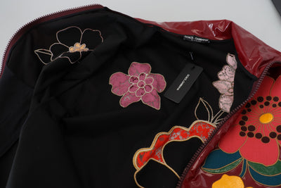 Dolce &amp; Gabbana Maroon Floral Full Zip Polyester Damesjack