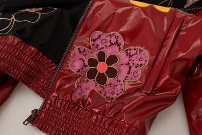 Dolce &amp; Gabbana Maroon Floral Full Zip Polyester Damesjack