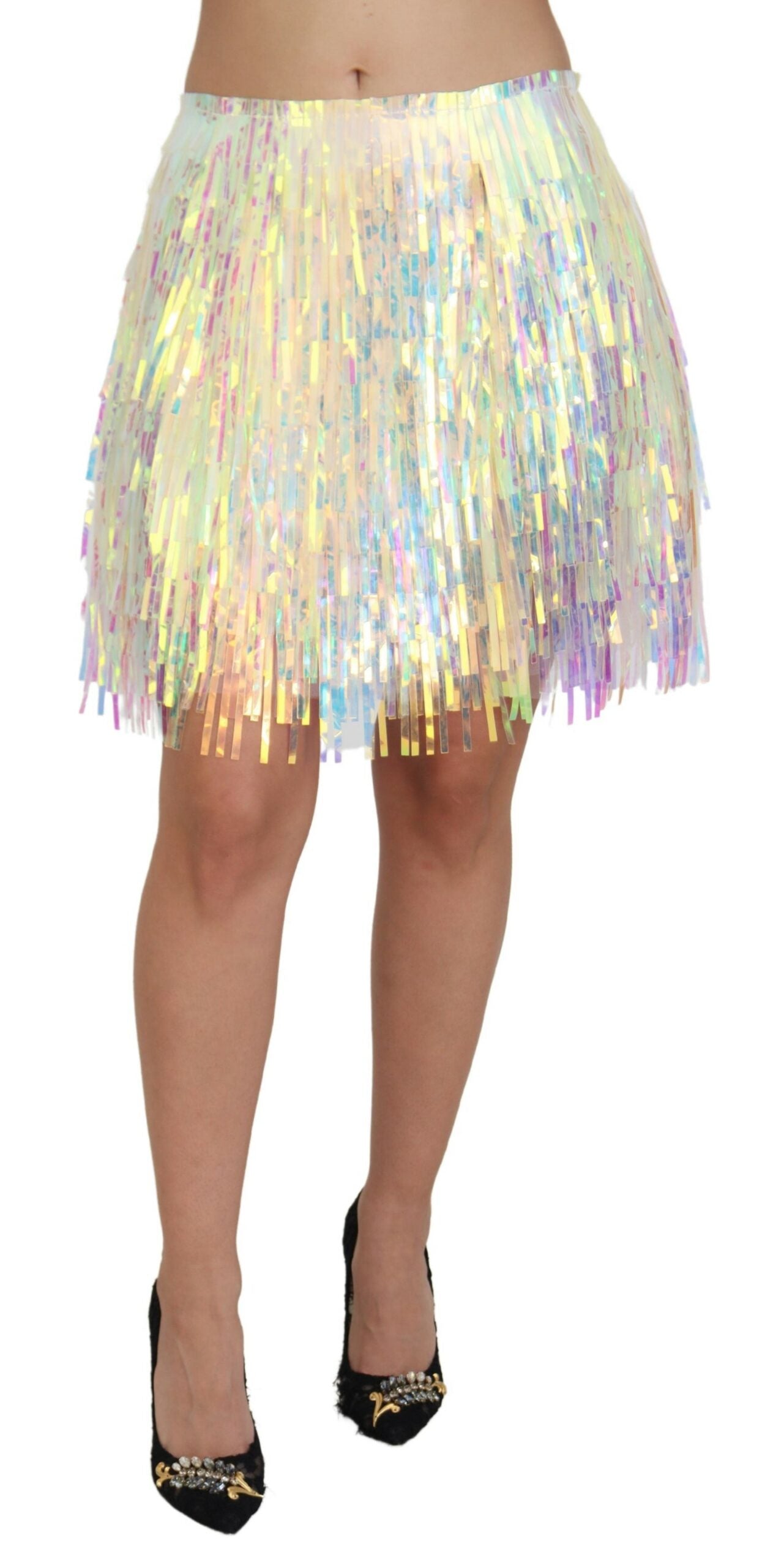 Jupe en tulle à franges irisées multicolores Dolce &amp; Gabbana
