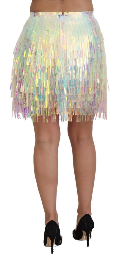 Jupe en tulle à franges irisées multicolores Dolce &amp; Gabbana