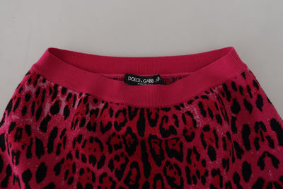 Mini-jupe trapèze taille haute à imprimé léopard rose Dolce &amp; Gabbana