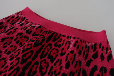 Mini-jupe trapèze taille haute à imprimé léopard rose Dolce &amp; Gabbana