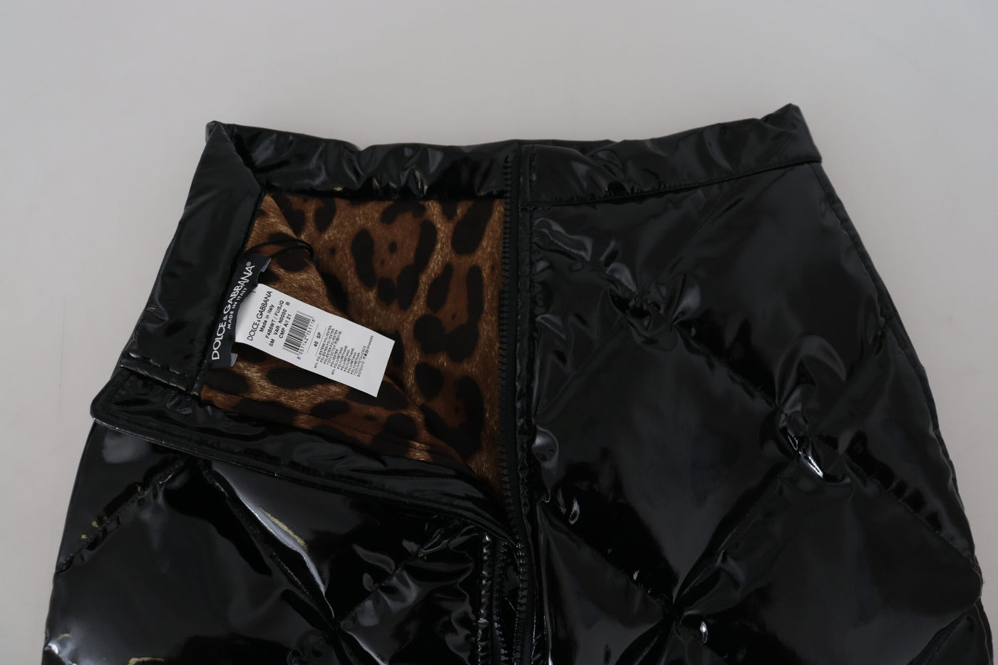 Mini-jupe trapèze taille haute noire brillante Dolce &amp; Gabbana