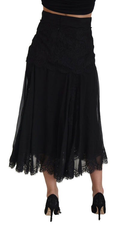 Jupe midi taille haute en dentelle de soie noire Dolce &amp; Gabbana