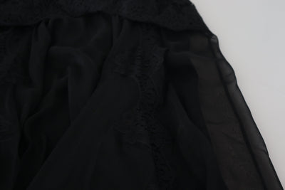 Jupe midi taille haute en dentelle de soie noire Dolce &amp; Gabbana