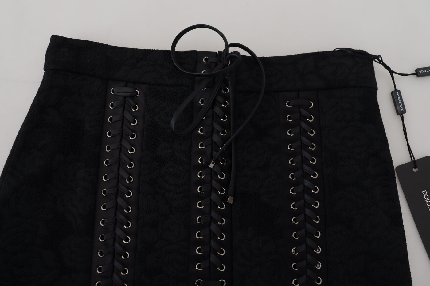 Mini-jupe crayon au-dessus du genou en brocart noir Dolce &amp; Gabbana