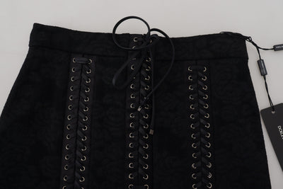 Mini-jupe crayon au-dessus du genou en brocart noir Dolce &amp; Gabbana
