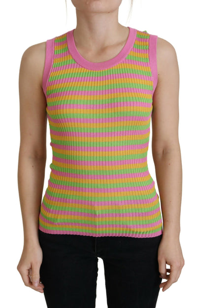 Dolce &amp; Gabbana Multicolor Zijden Vest Pullover Tanktop