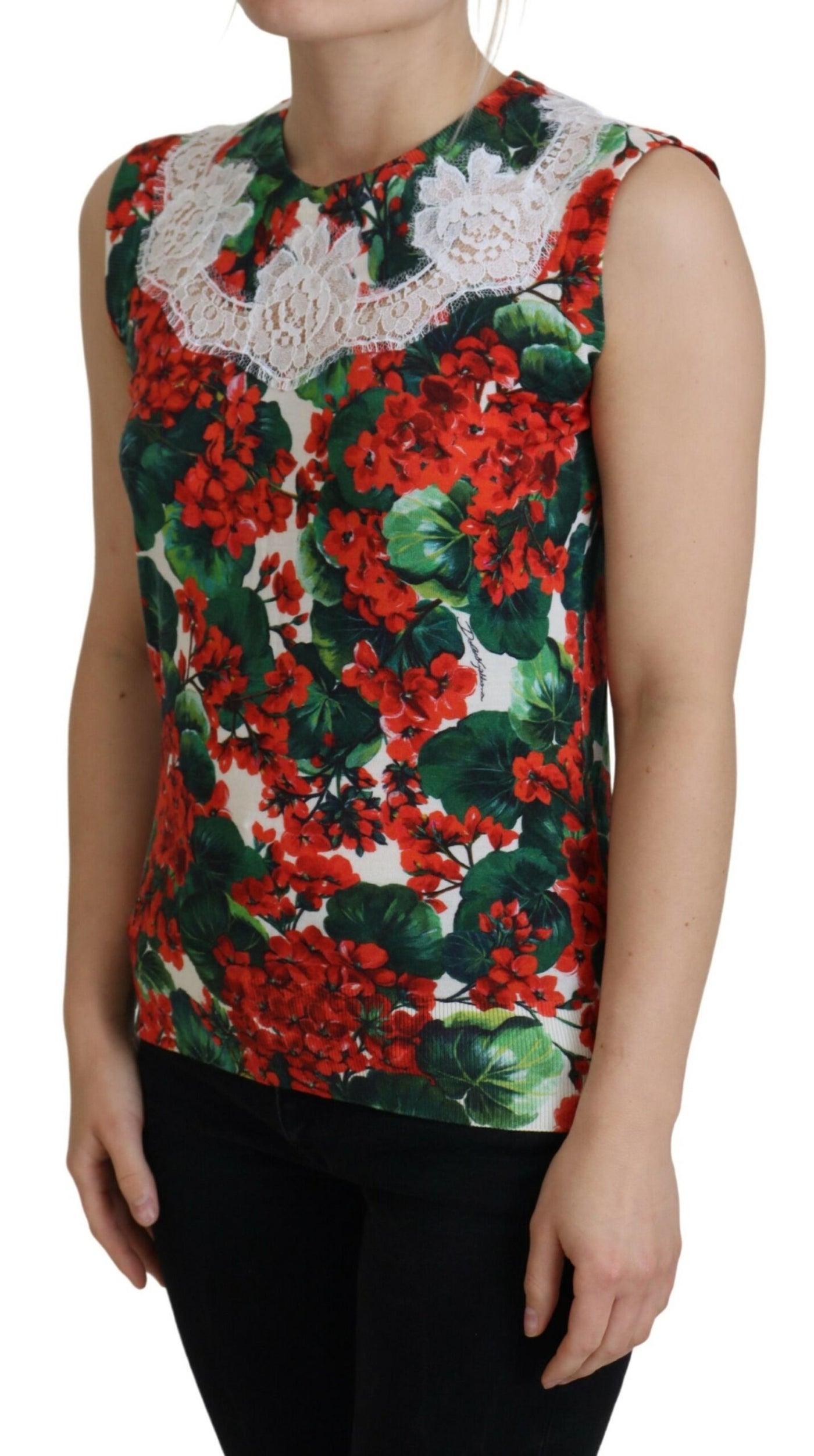 Débardeur en laine et dentelle florale blanche Dolce &amp; Gabbana
